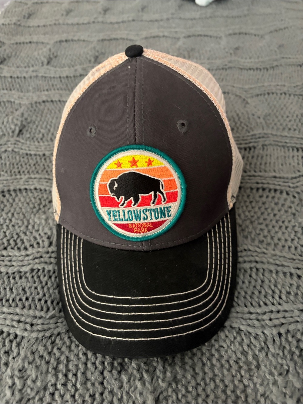 Black & Tan Trucker Hat with Retro Yellowstone Patch